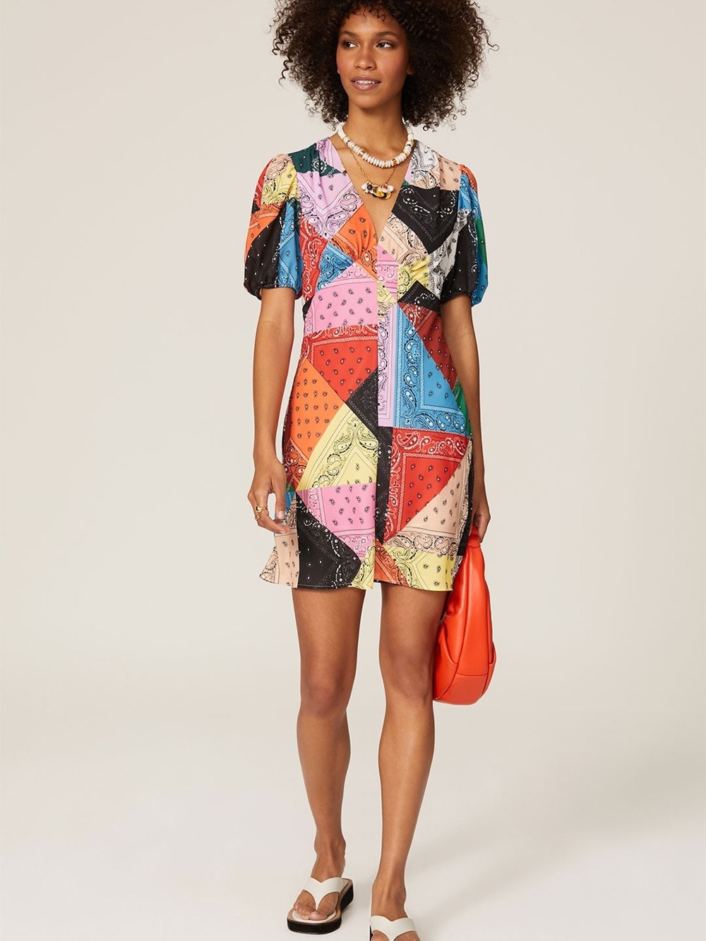 STAUD Multicolor Patchwork Bandana Mini Dress